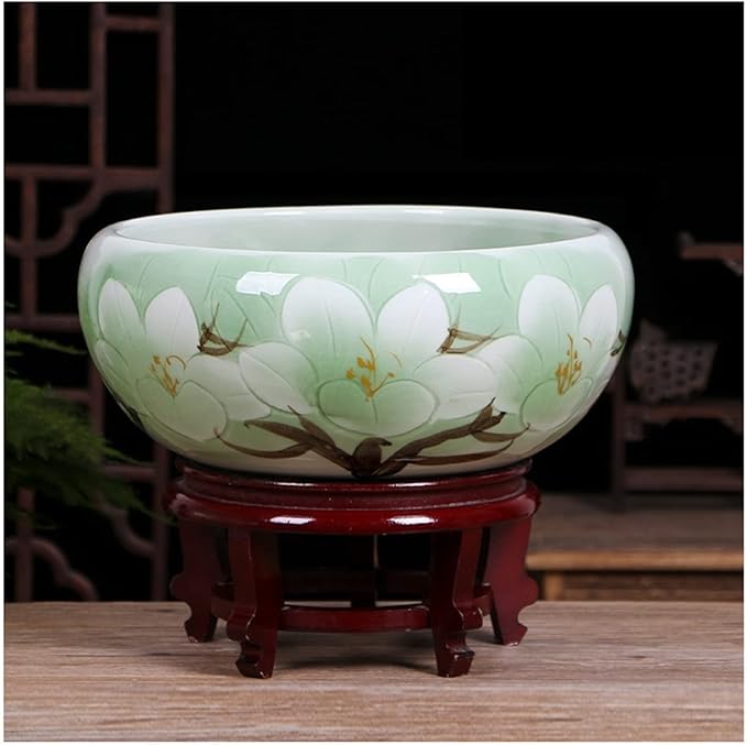 Fish Tabk Ceramic Goldfish Bowl Fish Tank Living Room Home Desktop Fish Culture Cylinder Feng Shui Lucky Fish Bowl Cool Fish Tank(A,32CM)