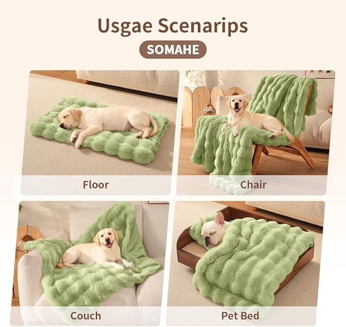 Dog Blanket Self-Warming Throw for Medium & Large Dogs, Dual-Side Sherpa Plush, Thick Crate Bed Cover & Car Seat Mat, Anti-Static Machine Washable No Shrink, 39x30 Inch Green