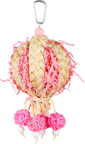 Bird Toys Foraging Shredder Hanging Toys Rope Perch with Bell Parakeet Toy Parrot Swing Climbing Standing Toys Bird Cage Accessories for Conure Cockatiel Budgies Lovebird, Pink, 1 Pack