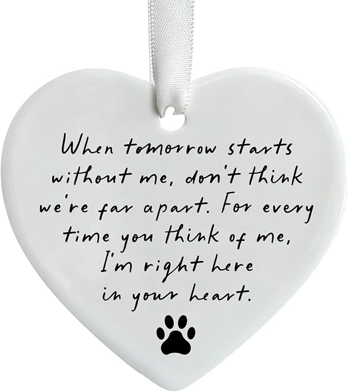 Pet Memorial Ceramic Heart Keepsake, “When Tomorrow Starts Without Me” Remembrance Ornament for Dog or Cat, Loving Memory Sympathy Decor with Gift Box, Pet Loss Bereavement Hanging Heart