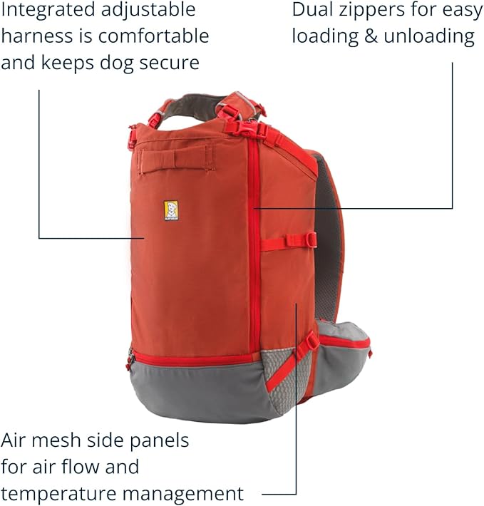 Ruffwear, Hitch Hiker Dog Backpack Carrier, Hands-Free Dog Carrier Backpack with Breathable Mesh, EVA Foam Padding, Durable Polyester, Lightweight Design for Small Dogs, Red Clay, XX-Small