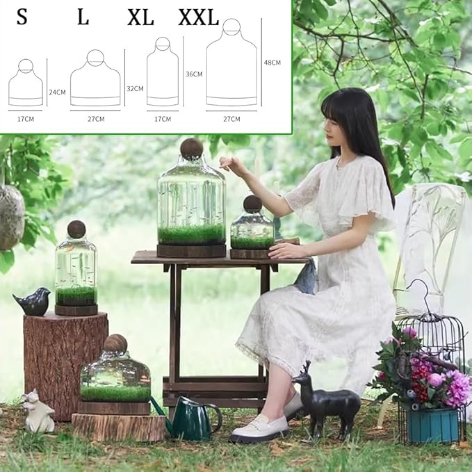 Glass Aquarium, Miniature Landscape Terrarium Glass Fish Tank with Wooden Base, Modern Betta Fish Tank, Small Aquarium for Home and Office Decoration,XL