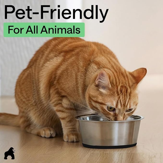 GORILLA GRIP Dog Bowls, Heavy Duty 304 Stainless Steel, Holds 6 Cups Each (48 fl oz) Food and Water Bowl for Feeding Dogs and Cats, Dishwasher Safe, Rust Resistant, BPA Free Rubber Base Set of 2 Black
