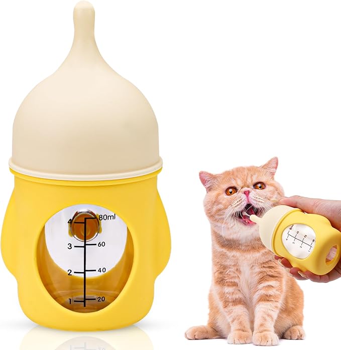 Kitten Bottle Feeding Kit for Nursing, Silicone Nipple Anti-Choking Puppy Bottle, YITOBA Small Clear Scale Puppy Feeder for Nursing Newborn Cats Dogs Pets (80ml)