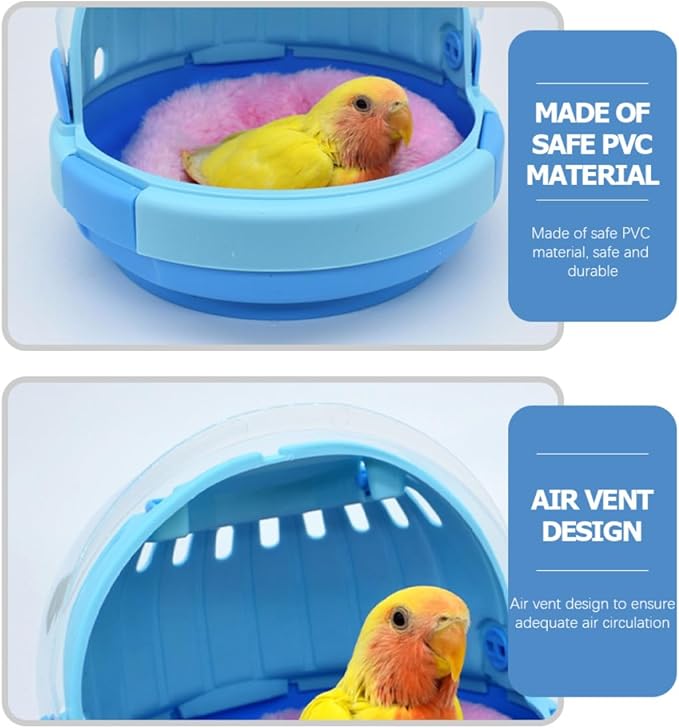 Beaupretty Portable Parrot Carrier Cage with Blue Fleece Pad Lightweight Handheld Bird Travel Cage for Budgerigar and Small Parrots Warm Cozy for Outdoor Use