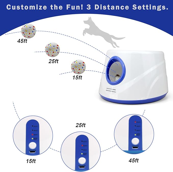 Interactive Dog Ball Launcher with 6 Balls – 15–45FT Adjustable Distance, Automatic Fetch Toy for Small to Medium Dogs, Indoor/Outdoor