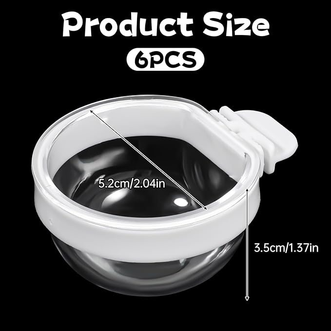 6 Pcs Detachable Transparent Bowl Plastic Bird Feeder Bowl Convenient Hanging Seed Water Cup Small Bird Parrot Food Cup for Parrot Canary Finch Small Birds