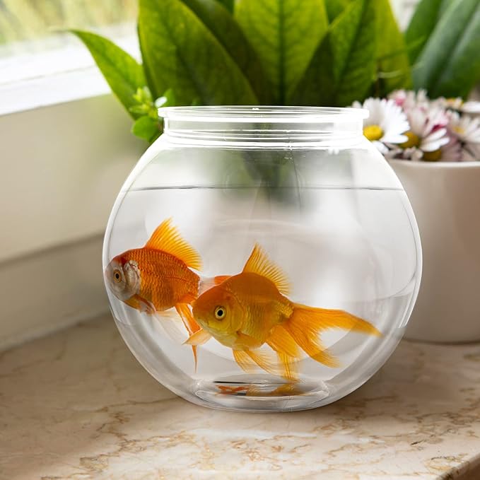 POPETPOP Plastic Fish Bowl Small Fish Tank: Transparent Small Aquarium Fish Bowls for Centerpieces Round Plastic Fish Bowl for Betta Fish Candy Party Favors, 7.07X7.07X6.29in