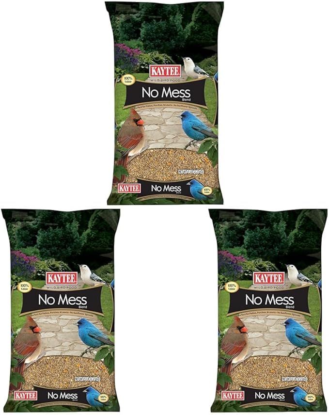Kaytee Wild Bird No Mess Food Seed Blend for Blue Jays, Woodpeckers, Juncos, Cardinals, Grosbeaks, Sparrows, and Finches, 5 Pound (Pack of 3)