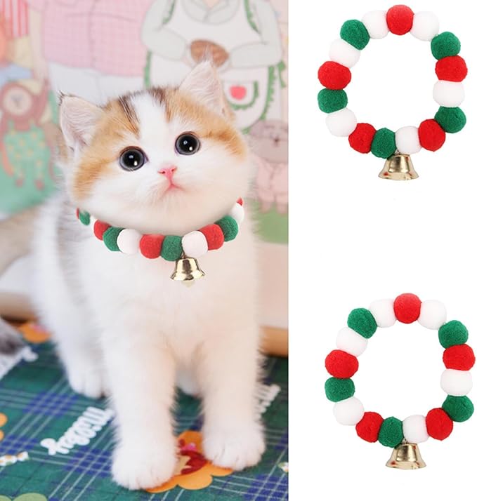 1PC Dog Christmas Day Costume - Cat Christmas Day Pet Collar Patterns Pet Ball Collar Pet Red Costume Soft Pet Collar Cute Collar for Cats