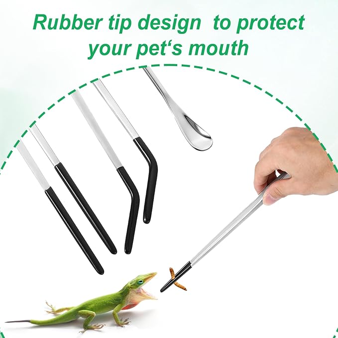 3 Pcs Reptile Feeding Tweezers, Long Aquarium Tweezers Stainless Steel Feeding Tongs with Rubber Tipped Aquariums Tools Feeder for Fish Lizard Gecko Snake Spider Bearded Dragon Lovers