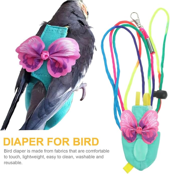 POPETPOP Bird Costume Diapers Bird Harness Flight Suit Clothes with Flying Leash Washable Parrot Reusable Flight Suit Diaper for Parrots Cockatiel s