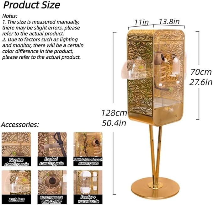 50.4in Large Bird Cage with Stand, Metal Parrot Cage with Transparent Door, Elegant Birdcage for Lovebirds, Cockatiels, Grey Parrots