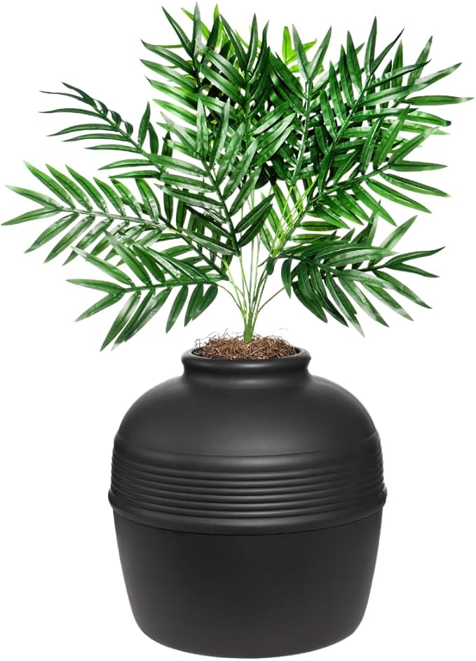 Good Pet Stuff Hidden Litter Box Planter, Decorative Cat Litter Enclosure with Carbon Filter, Artificial Plant, Easy Clean, Indoor Design, Original Round Style, Base Kit, Black Suede