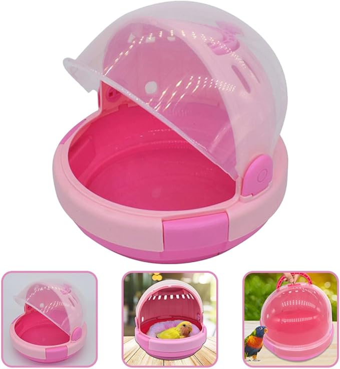 Mikikit Portable Parrot Carrier Cage with Pink Plush Nest, Small Handheld Travel Cage for Budgerigar and Young Birds, Warm Space Capsule Bird Carrier for Pet Parakeets
