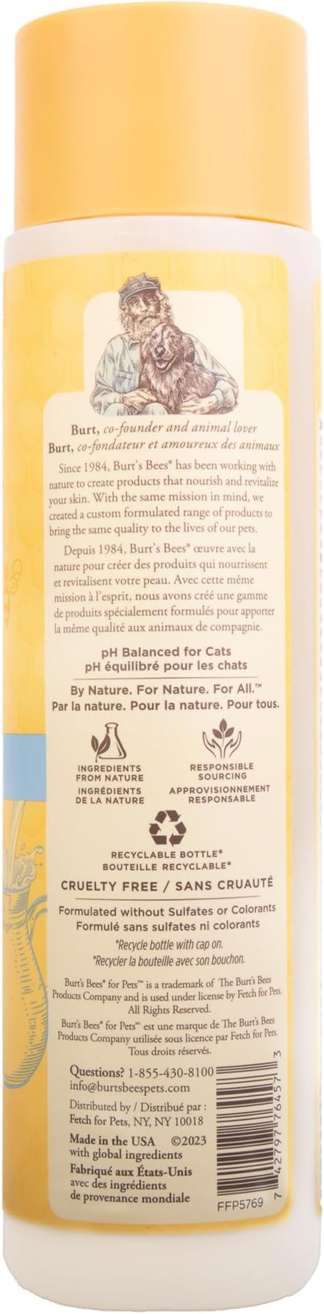 Burt's Bees for Pets Tearless Kitten Shampoo with Buttermilk and Honey, Gentle Cat Shampoo for Itchy Skin and Sensitive Coats, Easy Rinse Low Lather Formula, 99.3% Natural Origin, 10 Fl Oz
