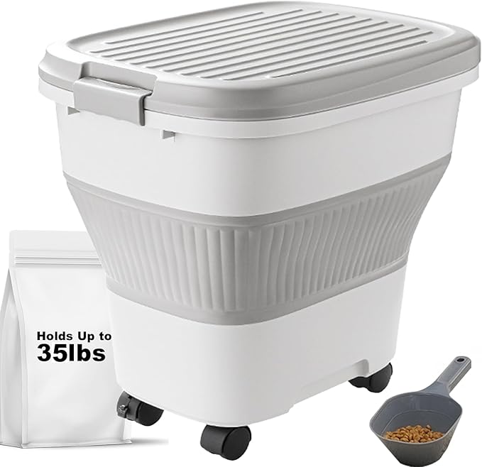 35 lbs Dog Food Storage Container,Collapsible Dog Food Container with Scoop,Pet Food Storage Containers to Keep Dry Food Fresh,Easy to Move