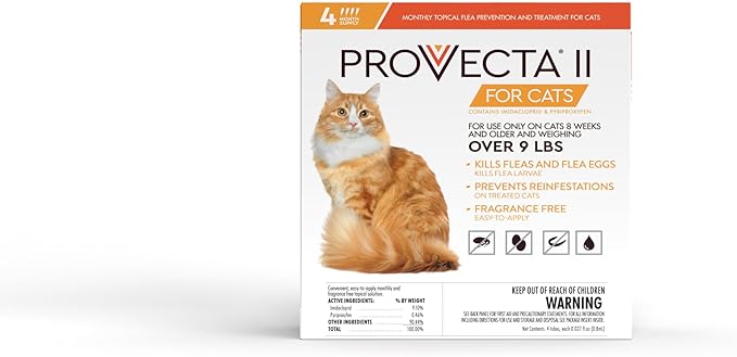 Provecta® II for Large Cats (Over 9 lbs) Flea and Tick Topical Treatment, 4-Month Supply