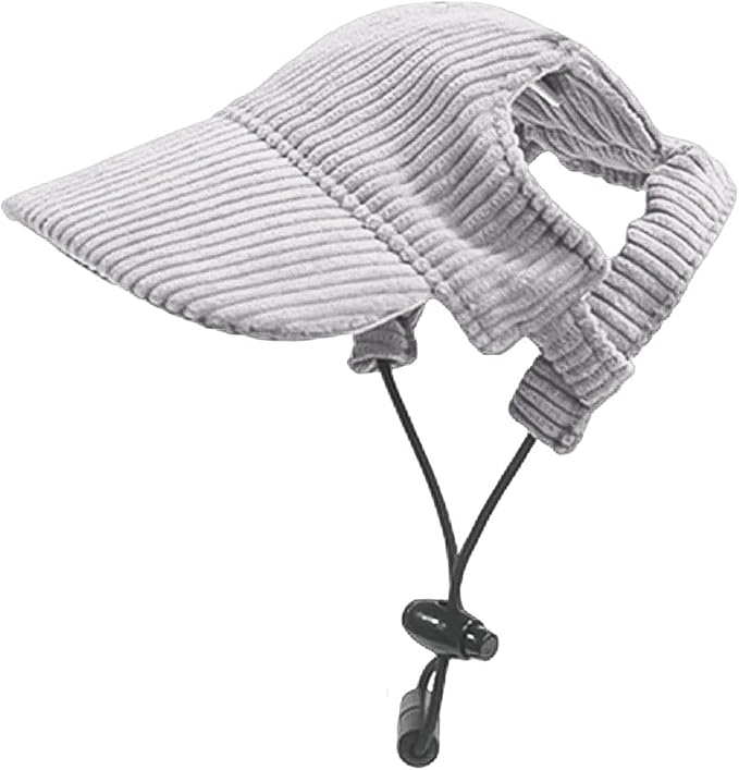 Dog Baseball Cap, Dog Cat Summer Beach Visor Hat with Ear Holes, Adjustable Puppy Sunbonnet Headdress (Grey, Large)