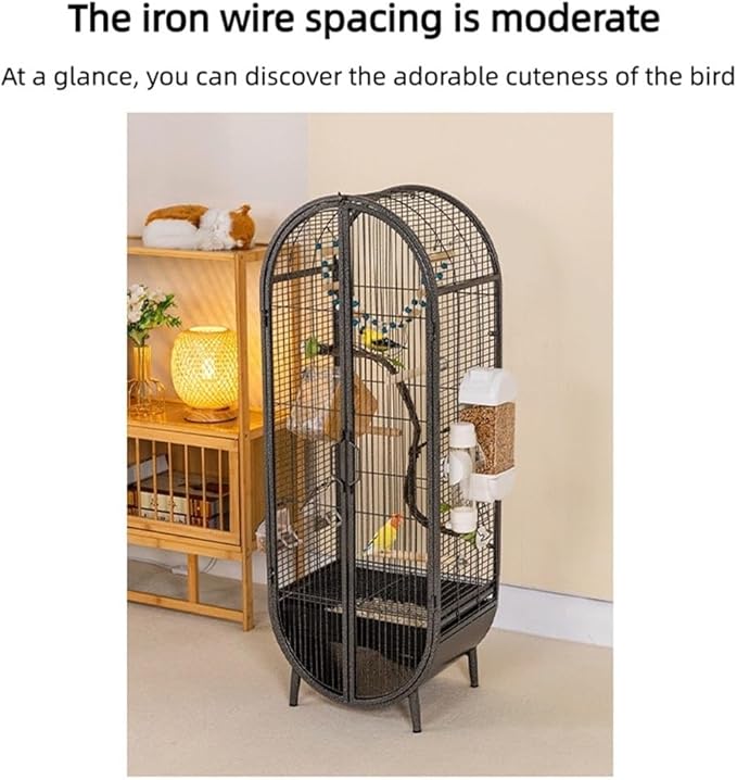 Elegant Large Bird Cage with Support Legs, Metal Birdcage with Accessories, 39.4in Luxury Parrot Aviary for Lovebirds, Cockatiels, Grey Parrots(Light Gray)