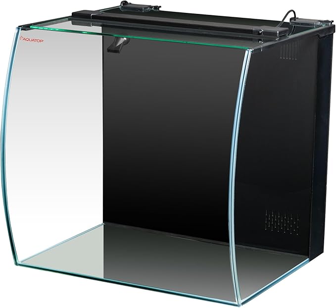Aquatop 13.5 Gallon Bow Front Glass Aquarium Kit with Filter and LED Lighting - All in One Desktop Fish Tank, Ideal for Freshwater and Saltwater, BFK-13