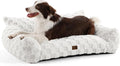 Made4Pets Dog Couch Bed, Soft Faux Fur Checkered Indoor Pet Sofa, Comfortable Fluffy Dog Sofa with Supportive Foam, Removable Washable Cover with Non-Slip Base, White, Large