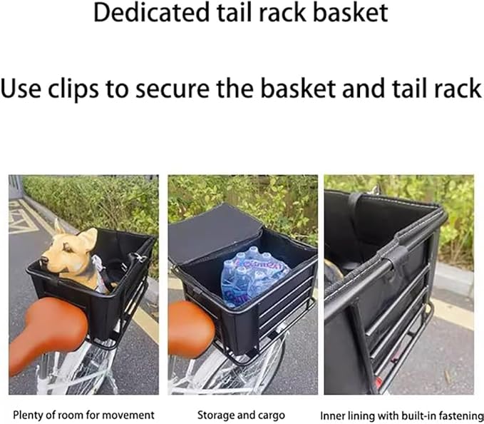 Dog Bicycle Basket Rear Rack – Heavy-Duty Steel Pet Seat with Safety Strap, Comfy Liner & Cargo Use – Small Dog/Cat Bike Carrier, Easy Install