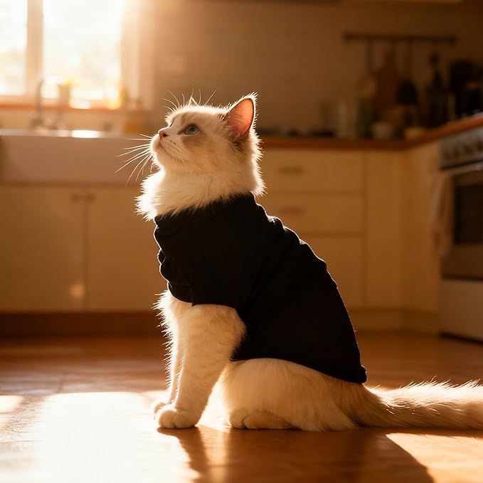 EXPAWLORER Soft Cat Sweater - Sweaters for Cats Only Warm Kitten Clothes, Fall and Winter Pet Coat Pullover Design, Fleece Sweatshirt Clothing Also for Puppy Small Dogs, Black M