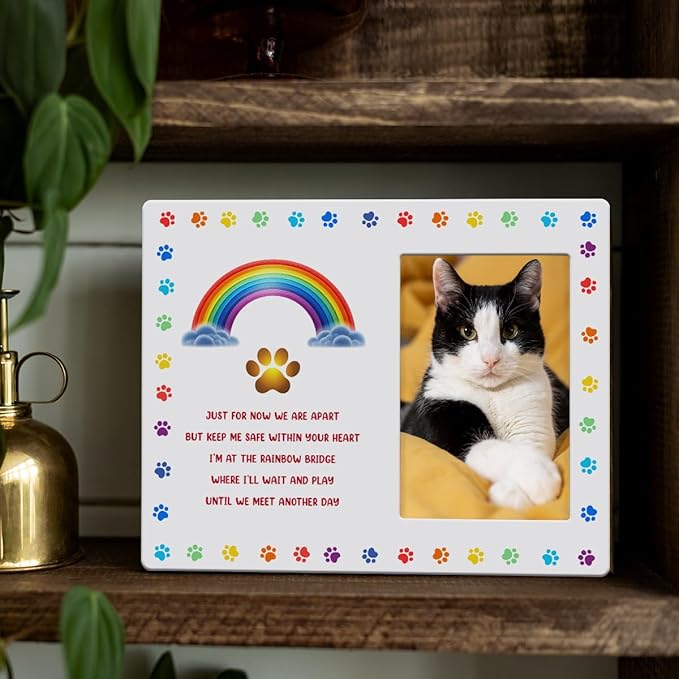 IAXIC Pet Cat Memorial Gifts - Sympathy Gift for Cat Loss with Memorial Picture Frame, Pet Memory Photo Frame, Cat Memorial Photo Frames, Pet Cat Photo Memorial Frame