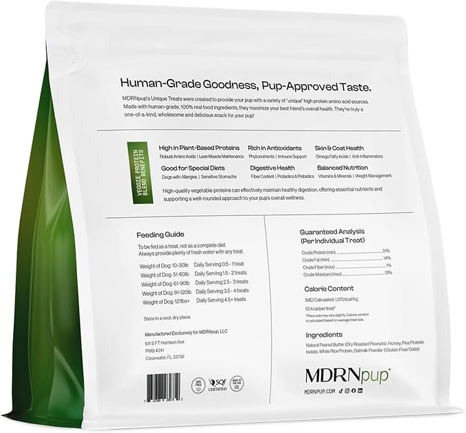 MDRNpup® Unique Dog Treats, Human Grade and All-Natural, Only Five Ingredients, High Protein - Amino Acids, Nothing Artificial, Soft Baked in The USA (13.2 Ounce, Veggie Protein Blend)