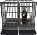 54 inch Heavy Duty Indestructible and Escape-Proof Dog Crate Cage Kennel for Large Dogs, High Anxiety Dog Crate with Removable Wire Trays and Wheels, Extra Large XL XXL, Black