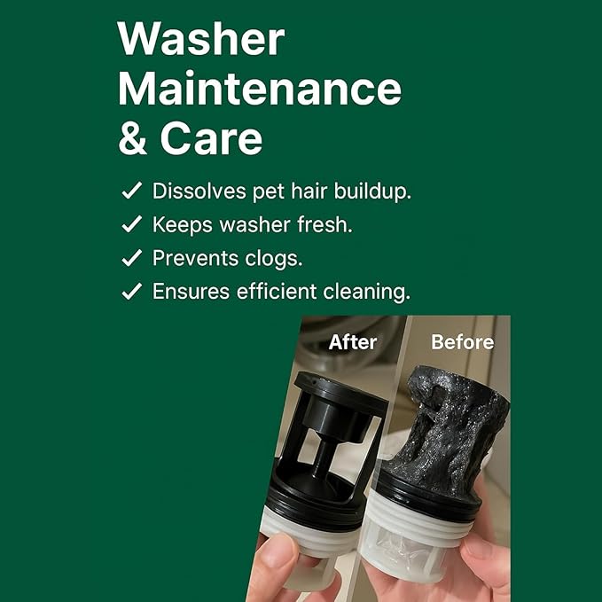 Pet Hair Dissolver for Washing Machine - Dog & Cat Hair Remover, 96.7% Hair Dissolution, Stain/Hair Remover for Laundry, 2 Sachets, HE/Top/Front-Load Compatible, Removes Residue & Odors, Septic Safe