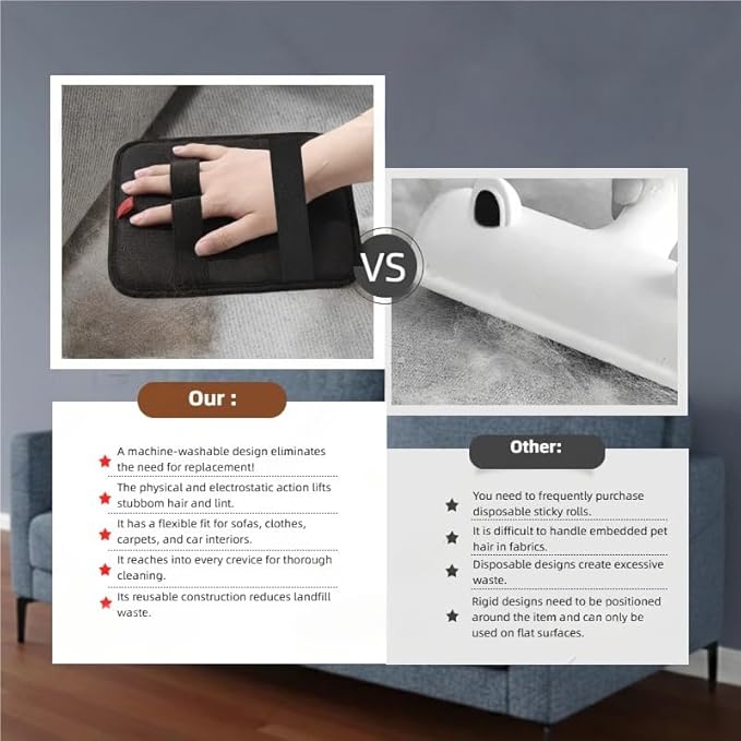 Electrostatic Pet Hair Removal Glove Dogs & Cats, 2026 Upgraded Magic Brush Tool, Washable Reusable Manicure-Friendly Open-Finger Pet Hair Remover for Couch, Car Interior, Furniture & Clothing(1pcs)