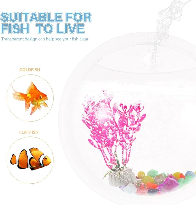 balacoo Wall Mounted Fish Tank 6.7 Inch Acrylic Aquarium with Hanging Design for Home Decor Transparent Fish Bowl with Random Aquatic Plants Ideal for Betta and Small