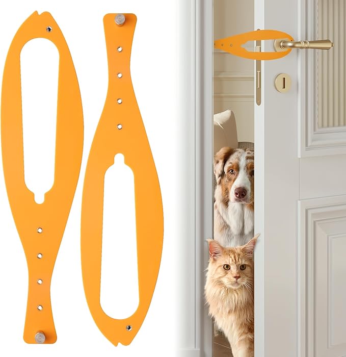 TGIOW Cat Door Latch, 2 Pcs Cat Door Stopper Pet Door Latch to Keep Dog Out of Litter Box and Food, Door Prop for Cat with 5 Adjustable Size Strap 2.5-6" Wide, No Measuring, Easy to Install, Yellow