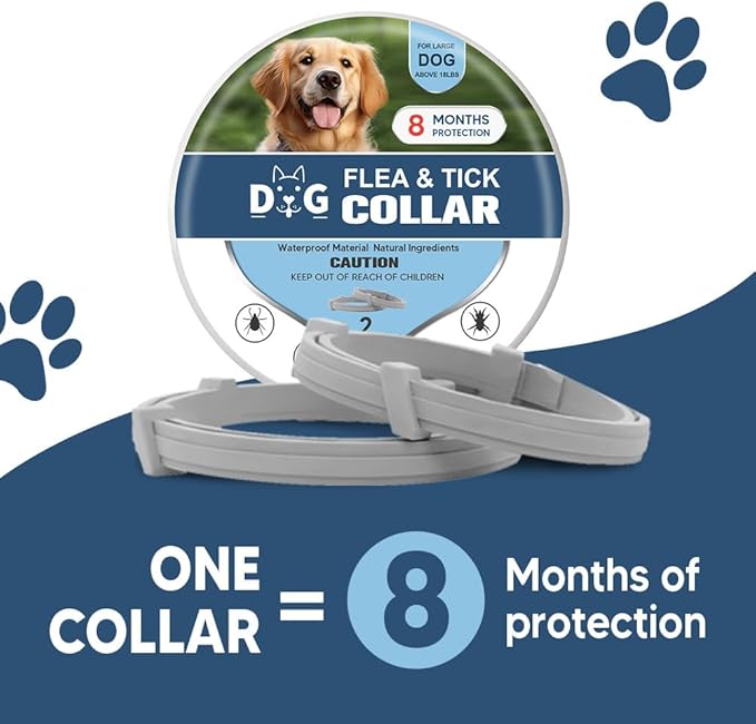 Tick and Flea Collar for Dogs, Flea Collar for Dogs, Tick Collar for Dogs,Flea Collar for Large Dogs, Dog Flea Collars, Lasts Up to 8 Months, Indoor & Outdoor Use – 2 Pack