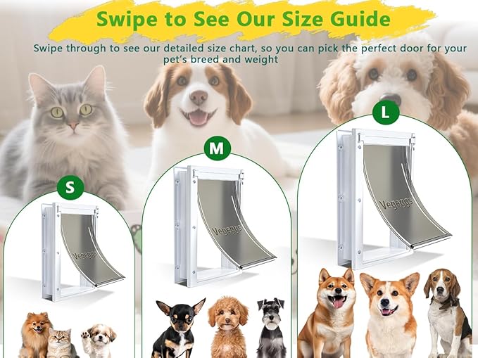 Pet Door Dog Door Easy Install - Wood & PVC Doors & Walls，Cat Door Free Movement & Flexible Control - 2 Magnetic Flaps & Sliding Lock,Telescoping Frame,5 3/4" x 9 1/3" for Small Dogs Cats Up to 15 lb