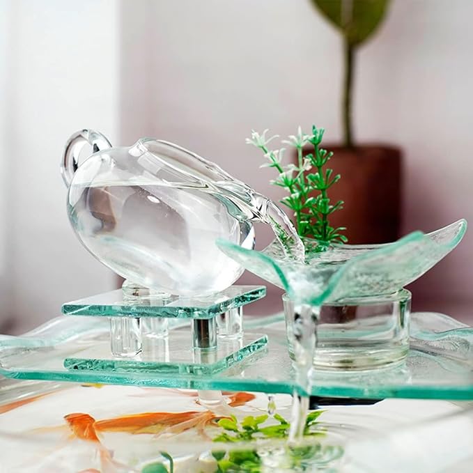 Aquarium Goldfish Bowl Fish Tank Goldfish Flowing Water Ornament Glass Mini Desktop Home Living Room Aquarium Starter Kits Fish Tank Decorations (Color : B)