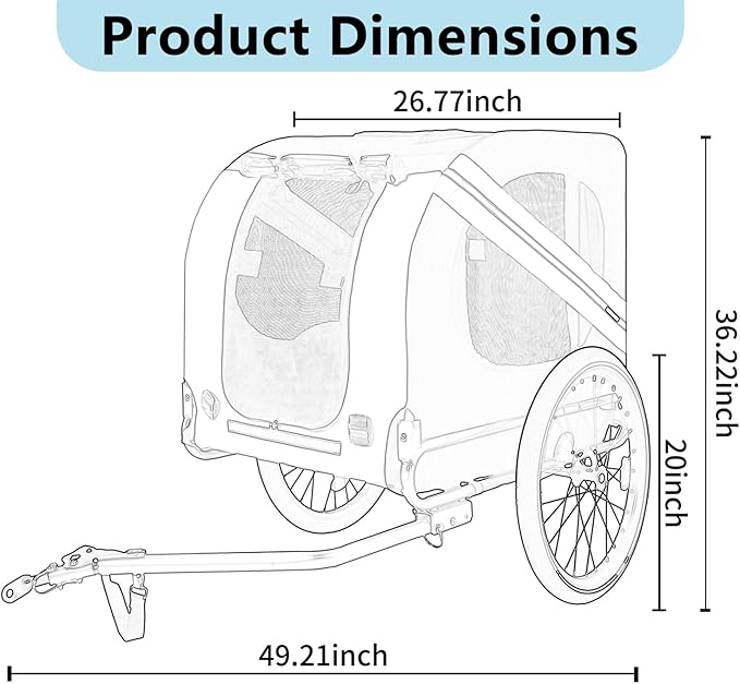 Large Dog Trailer for Bike, Folding Bike Trailer for Dogs with 18.9" Wheels, 120LB Capacity All-Terrain Pet Carrier, Universal Bicycle Coupler