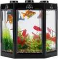 Small Fish Tank, Betta Aquarium Mini Fish Tank for Shrimp Golden Fish Tank for Office Decoration (Black)