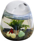 Mini Betta Fish Tank, Small Fish Bowl, Plastic Fish Tank with Lid, Desktop Clear Round Fish Bowl and LED for Small Fish, Insect, Shrimp, Crab, Jellyfish Goldfish, Room Decor (with Charger Pattern)