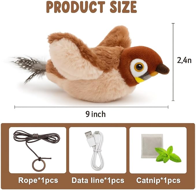 Flappy Bird Cat Toy – Interactive Flapping & Chirping Bird Toy for Cats (No Flying), Indoor Cat Toy for Exercise & Play, Durable Chew Toy for Bored Cats, Catnip Toy for Kitten or Small Dogs