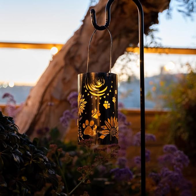 iHeartDogs Pet Memorial Gifts - Artisan Shadow Solar Lantern 'Sunflowers & Paws' - This Pet Loss Gift Feeds 7 Shelter Pets in Honor of Your Departed Pet