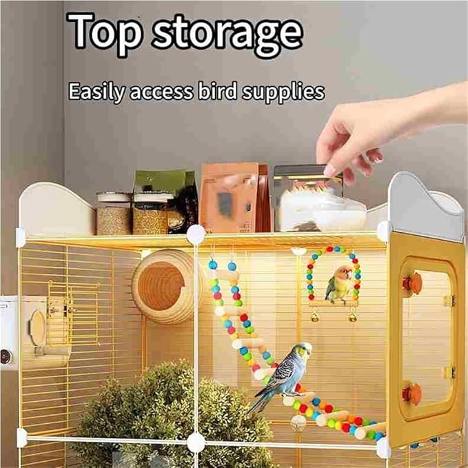 Parakeet Cage with Clear Front, Decorative Flight Birdcage with Accessories, Bird Cage for Cockatiels, Budgies, Finches, Canaries(White)
