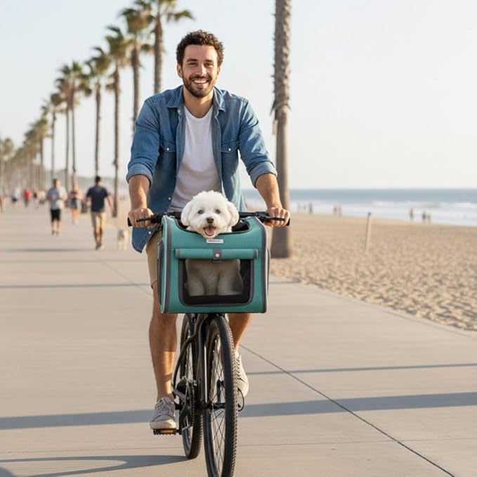 New Dog Bike Basket - Premium Dog Basket for Bike, Secure Pet Basket for Rides with Safety Strap, Dog Carrier Backpack Carrier with Dog Bowl by Luniko Shop (Blue)