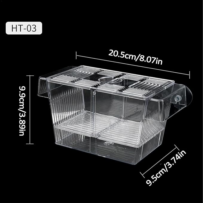 1/2 Fish Acclimation Box - Acrylic Hatchery Incubator Tank, Fish Breeder Box with 2 Suction Cups | Easily Install Breeding Isolation Box, Floating Breeding Box for Baby Fishes Shrimp Betta Guppy