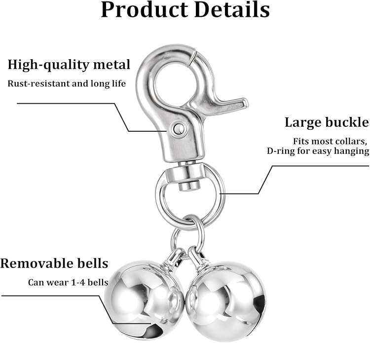 Bremorou Bell For Dog Collar 2 Pack Silver Cat Collar Bell With Snap Clips Stainless Steel Bell Necklace For Dogs & Cat Pet Pendant Collar Charm Training Collar Charm For Dogs And Cats（Silver ）