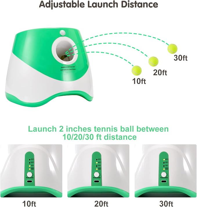 Automatic Dog Ball Launcher, Rechargeable Electric Pet Ball Thrower with One - Button Control, 3 Distance Settings & Soft Tennis Balls - Promotes Exercise Indoors & Outdoor (Fluorescent Green)
