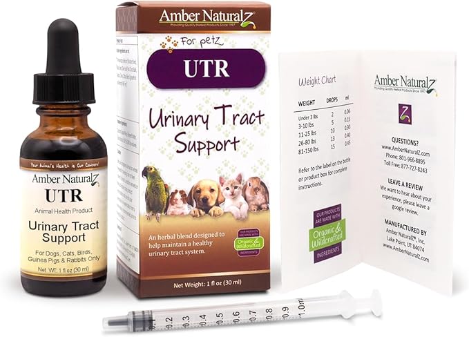 Amber NaturalZ UTR Urinary Tract Herbal Supplement for Dogs, Cats, Birds, Guinea Pigs, and Rabbits | Pet Herbal Supplement for Bladder Support | 1 Fluid Ounce Glass Bottle | Manufactured in The USA