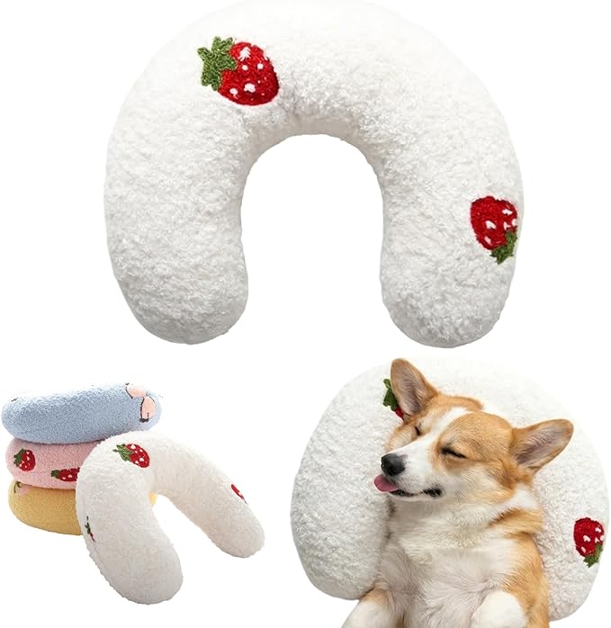 U-Shaped Calming Pillow for Cats and Dogs - Super Soft Plush Fabric, Cozy Headrest, Neck Support for Deep Sleep, Kitten Headrest, Pet Bed (White)